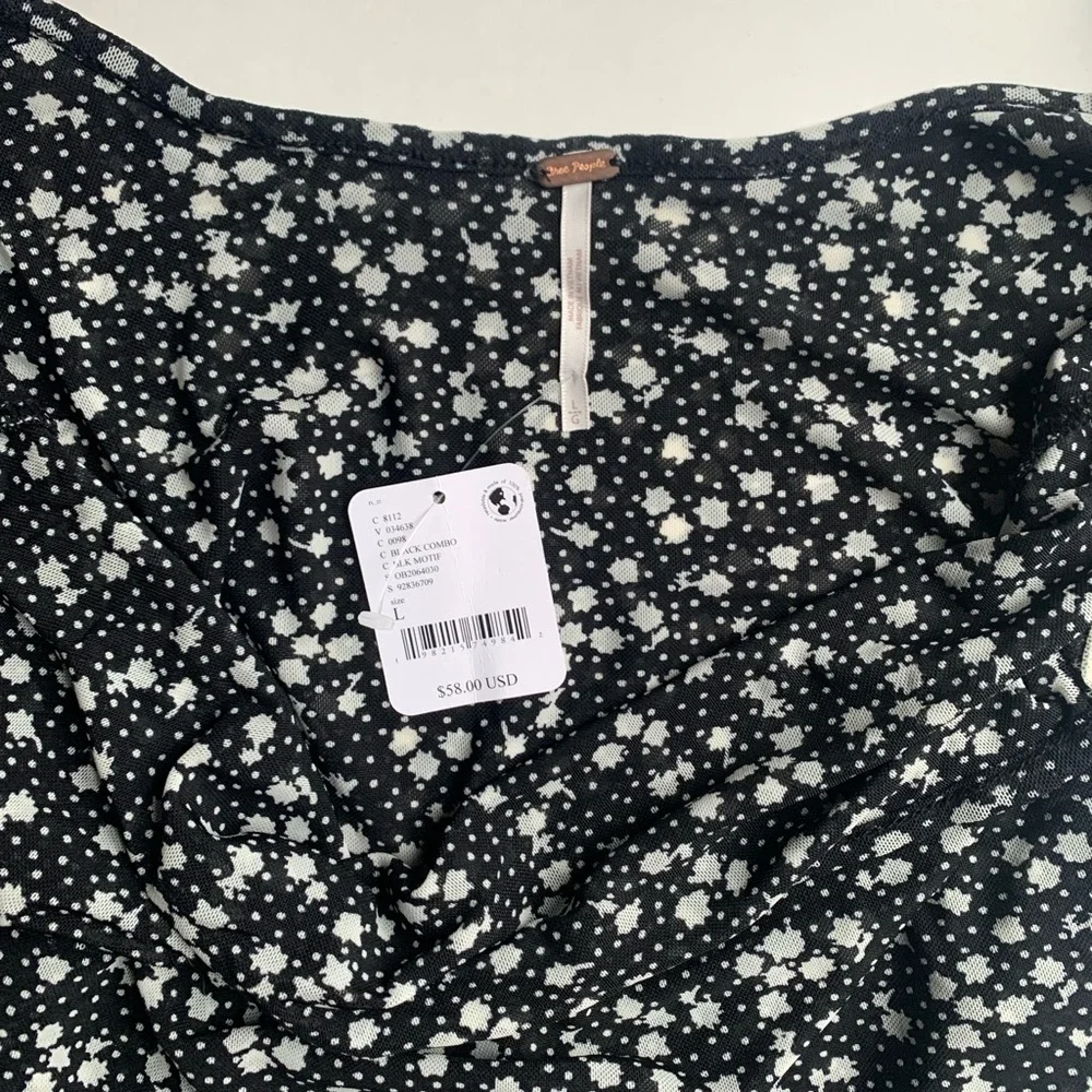 Free People Black Floral Women's Top - NWT Size L